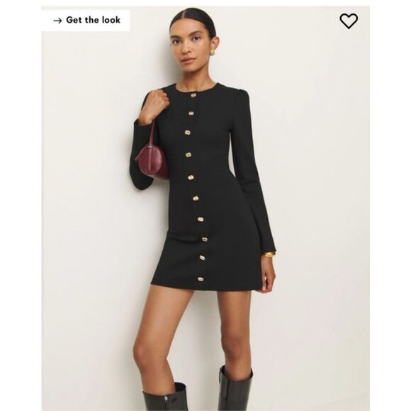 Reformation Women's Black Gold-tone Sculpted Buttons Micah Mini Dress Small NWT - Picture 1 of 13